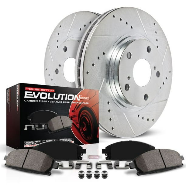 Power Stop K1047 Front and Rear Z23 Evolution Brake Kit with Drilled/Slotted Rotors and Ceramic Brake Pads 